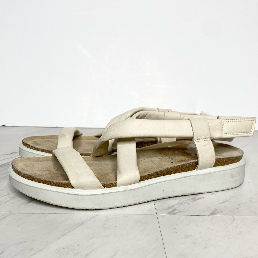 Ecco Corksphere Strappy Cream Leather Sandal 8 - 8 1/2